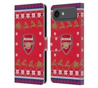 Head Case Designs Officially Licensed Arsenal FC Sleigh Pattern Christmas Jumper Leather Wallet Case Compatible With Apple iPhone 17 Air