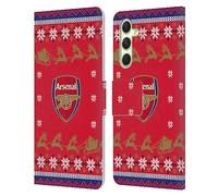 Head Case Designs Officially Licensed Arsenal FC Sleigh Pattern Christmas Jumper Leather Wallet Case Compatible With Samsung Galaxy A54 5G