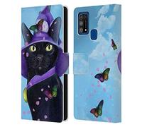 Head Case Designs Officially Licensed Ash Evans Butterfly Sky Black Cats Leather Wallet Case Compatible With Samsung Galaxy M31 (2020)