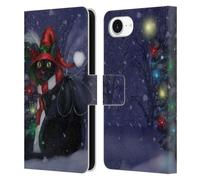 Head Case Designs Officially Licensed Ash Evans Yuletide Cheer Black Cats Leather Wallet Case Compatible With Apple iPhone 16e