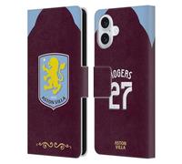 Head Case Designs Officially Licensed Aston Villa Football Club Morgan Rogers 2025/26 Players Home Kit Leather Wallet Case Compatible With Apple iPhone 16 Plus
