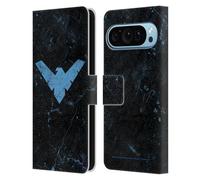 Head Case Designs Officially Licensed Batman DC Comics Logo Grunge Nightwing Leather Wallet Case Compatible With Google Pixel 9 / Pixel 9 Pro