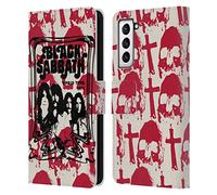 Head Case Designs Officially Licensed Black Sabbath Skull Cross World Tour Key Art Leather Wallet Case Compatible With Samsung Galaxy S21 5G