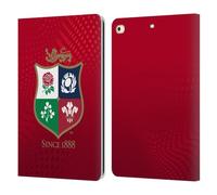 Head Case Designs Officially Licensed British and Irish Lions Textured Badge Leather Wallet Case Compatible With Apple iPad 9.7 2017 / iPad 9.7 2018