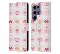 Head Case Designs Officially Licensed Cat Coquillette Pink Evil Eyes Linear Leather Wallet Case Compatible with Samsung Galaxy S25 Ultra