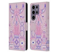 Head Case Designs Officially Licensed Cat Coquillette Pink Santa Fe Garden Linear Leather Wallet Case Compatible with Samsung Galaxy S25 Ultra