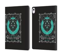 Head Case Designs Officially Licensed Cat Coquillette Turquoise Wolf Linear Leather Wallet Case Compatible With Apple iPad Air 13 2024/2025