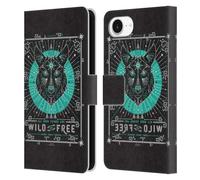 Head Case Designs Officially Licensed Cat Coquillette Turquoise Wolf Linear Leather Wallet Case Compatible With Apple iPhone 16e