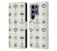Head Case Designs Officially Licensed Cat Coquillette White Evil Eyes Pattern Linear Leather Wallet Case Compatible with Samsung Galaxy S25 Ultra