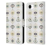 Head Case Designs Officially Licensed Cat Coquillette White Evil Eyes Pattern Linear Leather Wallet Case Compatible With Apple iPhone 16e