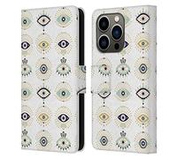 Head Case Designs Officially Licensed Cat Coquillette White Evil Eyes Pattern Linear Leather Wallet Case Compatible With Apple iPhone 14 Pro