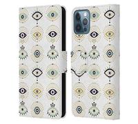 Head Case Designs Officially Licensed Cat Coquillette White Evil Eyes Pattern Linear Leather Wallet Case Compatible With Apple iPhone 12 / iPhone 12 Pro
