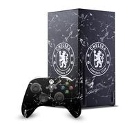 Head Case Designs Officially Licensed Chelsea Football Club Black Marble Art Game Console Wrap and Game Controller Skin Bundle Compatible With Xbox Series X