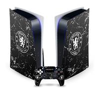 Head Case Designs Officially Licensed Chelsea Football Club Black Marble Mixed Logo Vinyl Faceplate Gaming Skin Decal Compatible With Sony PlayStation 5 PS5 Disc Edition Console & DualSense Controller