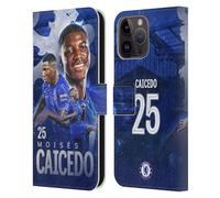 Head Case Designs Officially Licensed Chelsea Football Club Moisés Caicedo 2024/25 First Team Leather Flip Case Compatible With Apple iPhone 15 Pro Max