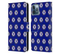 Head Case Designs Officially Licensed Chelsea Football Club Pattern Crest Leather Flip Case Compatible With Apple iPhone 12 / iPhone 12 Pro