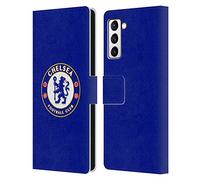 Head Case Designs Officially Licensed Chelsea Football Club Plain Blue Crest Leather Flip Case Compatible With Samsung Galaxy S21+ 5G