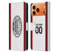 Head Case Designs Officially Licensed Custom Customised Personalised AC Milan Away 2024/25 Kit Leather Wallet Case Compatible With Apple iPhone 17 Pro Max