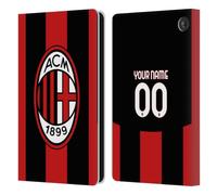 Head Case Designs Officially Licensed Custom Customised Personalised AC Milan Home 2026/27 Crest Kit Leather Wallet Case Compatible With Amazon Fire 7 2022