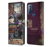 Head Case Designs Officially Licensed Custom Customised Personalised Brigid Ashwood Storytime Cats And Books Name and Initial Leather Book Wallet Case Cover Compatible With Motorola Moto G Play (2023)