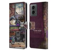 Head Case Designs Officially Licensed Custom Customised Personalised Brigid Ashwood Storytime Cats And Books Name and Initial Leather Book Wallet Case Cover Compatible With Motorola Moto G (2024)