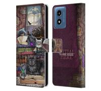 Head Case Designs Officially Licensed Custom Customised Personalised Brigid Ashwood Storytime Cats And Books Name and Initial Leather Book Wallet Case Cover Compatible With Motorola Moto G Play (2024)