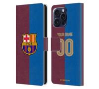 Head Case Designs Officially Licensed Custom Customised Personalised FC Barcelona Home 2024/25 Kit Leather Wallet Case Compatible With Apple iPhone 16 Pro Max