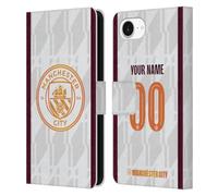 Head Case Designs Officially Licensed Custom Customised Personalised Manchester City Man City FC Away 2023/24 Badge Kit Leather Book Wallet Case Cover Compatible With Apple iPhone 16e