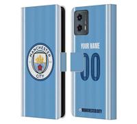 Head Case Designs Officially Licensed Custom Customised Personalised Manchester City Man City FC Home 2023/24 Badge Kit Leather Book Wallet Case Cover Compatible With Motorola Moto G (2023)
