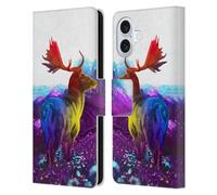 Head Case Designs Officially Licensed Dave Loblaw Purple Mountain Deer Animals Leather Wallet Case Compatible With Apple iPhone 16 Plus