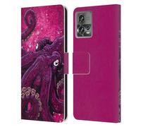 Head Case Designs Officially Licensed David Lozeau Octopus Squid Colourful Grunge Leather Book Wallet Case Cover Compatible With Motorola Moto Edge 30 Fusion