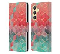 Head Case Designs Officially Licensed Elisabeth Fredriksson Rose And Turquoise Cubes Collection Leather Wallet Case Compatible With Samsung Galaxy S24 5G