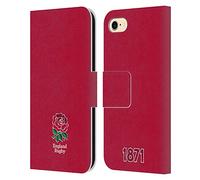 Head Case Designs Officially Licensed England Rugby Union Plain Red 2016/17 The Rose Leather Wallet Case Compatible With Apple iPhone 7/8 / SE 2020 & 2022