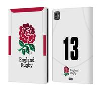 Head Case Designs Officially Licensed England Rugby Union Position 13 2020/21 Players Home Kit Leather Wallet Case Compatible With Apple iPad Pro 11 M4/M5 2024/2025