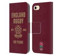 Head Case Designs Officially Licensed England Rugby Union Red 150th Anniversary Leather Wallet Case Compatible With Apple iPhone 7/8 / SE 2020 & 2022