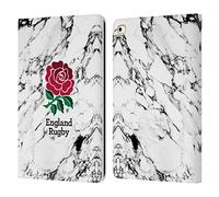Head Case Designs Officially Licensed England Rugby Union White Marble Leather Wallet Case Compatible With Apple iPad 9.7 2017 / iPad 9.7 2018