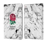 Head Case Designs Officially Licensed England Rugby Union White Marble Leather Wallet Case Compatible With Apple iPad 10.2 2019/2020/2021
