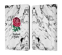 Head Case Designs Officially Licensed England Rugby Union White Marble Leather Wallet Case Compatible With Apple iPad 10.9 2022/2025