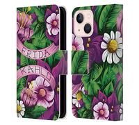 Head Case Designs Officially Licensed Frida Kahlo Lace Purple Florals Leather Wallet Case Compatible With Apple iPhone 13 Mini