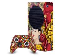 Head Case Designs Officially Licensed Frida Kahlo Portrait Pattern Floral Game Console Wrap and Game Controller Skin Bundle Compatible With Xbox Series S Console & Controller Bundle