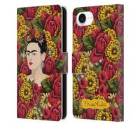 Head Case Designs Officially Licensed Frida Kahlo Portrait Pattern Red Florals Leather Wallet Case Compatible With Apple iPhone 16e