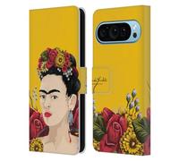 Head Case Designs Officially Licensed Frida Kahlo Portrait Red Florals Leather Wallet Case Compatible With Google Pixel 9 / Pixel 9 Pro