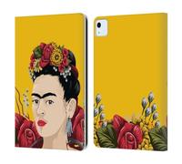Head Case Designs Officially Licensed Frida Kahlo Portrait Red Florals Leather Wallet Case Compatible With Apple iPad Air 11 2020/2022/2024/2025