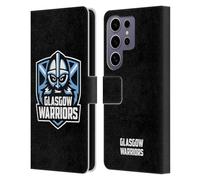Head Case Designs Officially Licensed Glasgow Warriors Plain Black Logo Leather Wallet Case Compatible with Samsung Galaxy S25 Ultra