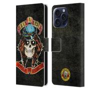 Head Case Designs Officially Licensed Guns N' Roses Rose Vintage Leather Wallet Case Compatible With Apple iPhone 16 Pro Max