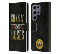 Head Case Designs Officially Licensed Guns N' Roses Text Logo Pistol Key Art Leather Wallet Case Compatible with Samsung Galaxy S25 Ultra