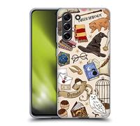 Head Case Designs Officially Licensed Harry Potter Hogwarts Pattern Deathly Hallows XXXVII Gel Case [Military Grade Protection] Compatible with Samsung Galaxy S21 FE 5G and Compatible with MagSafe