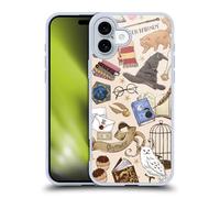 Head Case Designs Officially Licensed Harry Potter Hogwarts Pattern Deathly Hallows XXXVII Gel Case [Military Grade Protection] Compatible With Apple iPhone 16 Plus