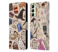 Head Case Designs Officially Licensed Harry Potter Hogwarts Pattern Deathly Hallows XXXVII Leather Book Wallet Case Cover Compatible With Samsung Galaxy A14 5G