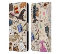 Head Case Designs Officially Licensed Harry Potter Hogwarts Pattern Deathly Hallows XXXVII Leather Book Wallet Case Cover Compatible With Samsung Galaxy A25 5G